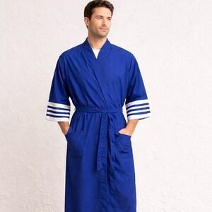 Vintage Christian Dior‎ Monsieur Blue Robe One Size 70s 80s Cotton Blend Belted